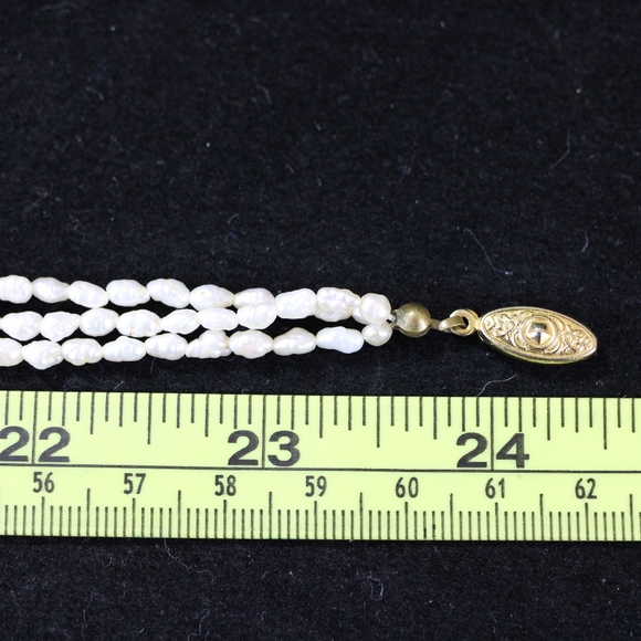 White Seed Pearl Gold Lapis Necklace Bracelet Set - Picture 5 of 8